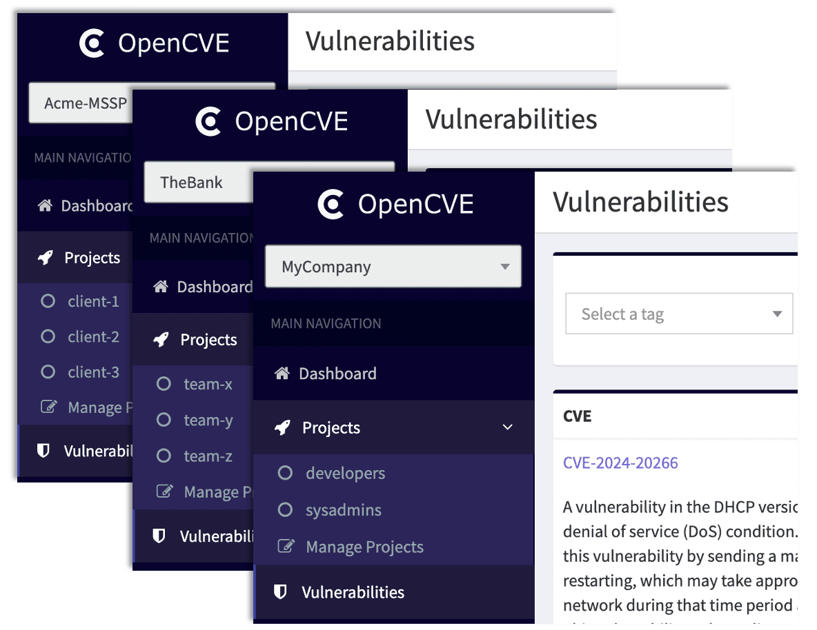 OpenCVE Projects Management